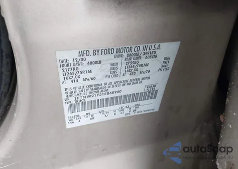 2001 Ford F-250 Lariat/Xl/Xlt from USA, damaged, VIN 1FTNW21F31EB68920